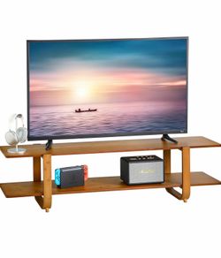 Bamboo TV Stand for TVs up to 65", Media TV Console Table with Storage, Accent Entertainment Center