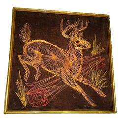 Deer Art STRING NAIL Fawn Doe 19" Whimsy Farm Boho CottageCORE VINTAGE