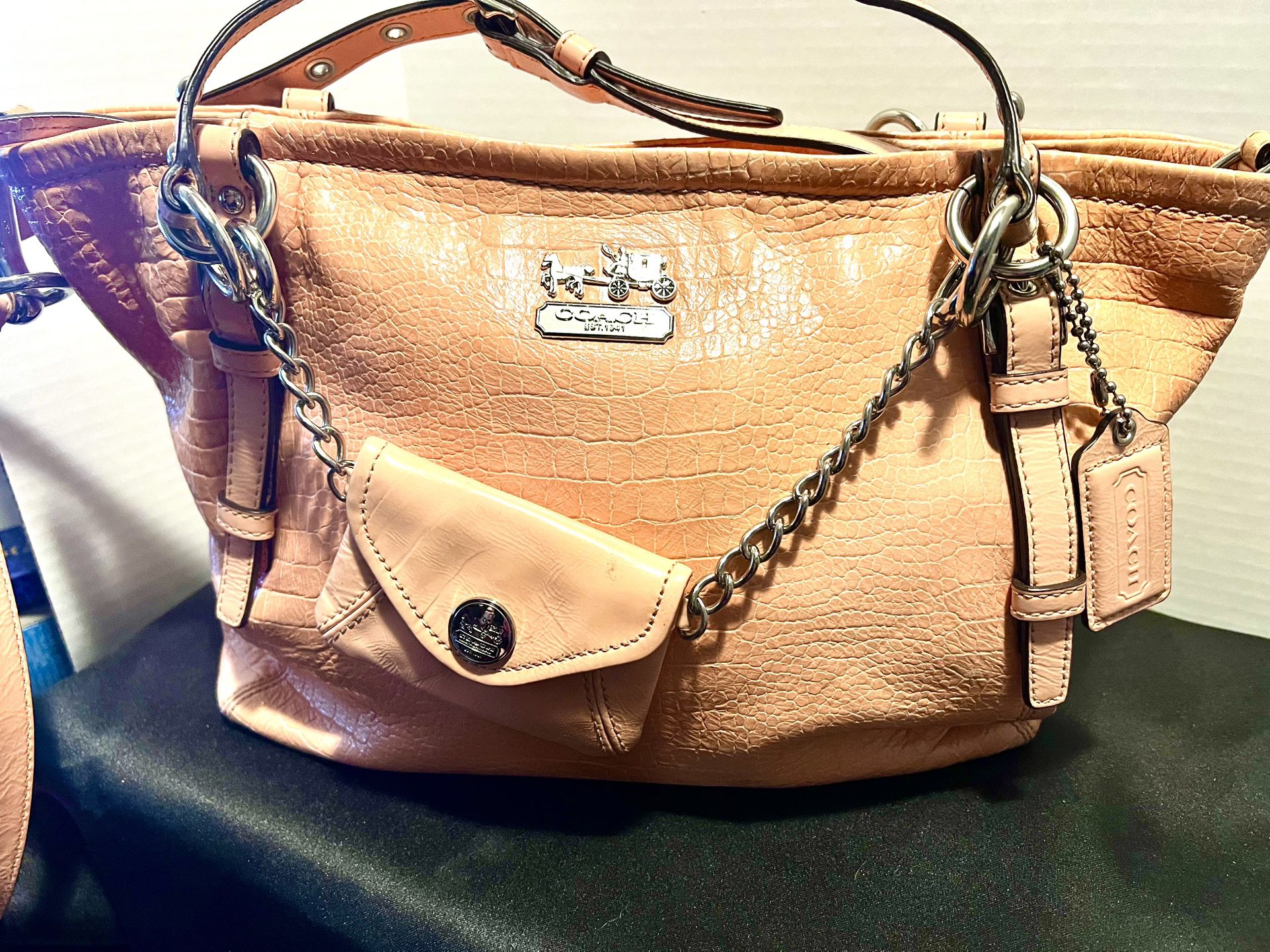 COACH PEACH EXOTIC LEATHER EMBOSSED CHARM TOTE