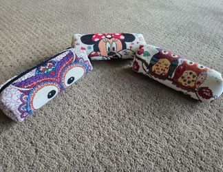 New Set of 3 Tapestry Pencil, Make-Up or Accessories Cases - Minnie Mouse and 2 Owl Designs