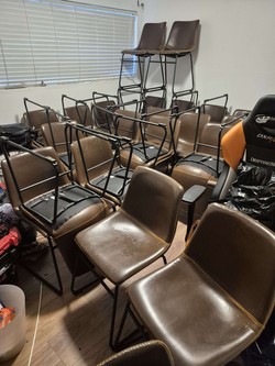 Coffee brown fake leather kitchan chairs with black metal legs