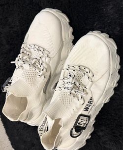 White Chunky Knit Sneakers with Black Laces