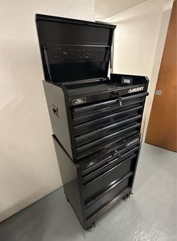 Husky Tool Chest and Cabinet Set with Lift-Up Lid, 9 Ball-Bearing and Locking Drawers, and Locking Casters
