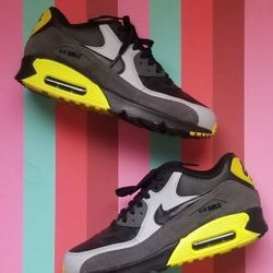 NIKE Rare Colorway Air Max 90 LTR 724821-002 Black/Gray/Yellow Neon 7Y( 8.5 W)2