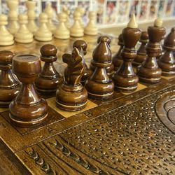 Beautiful Armenian  wood Chess Backgammon set
