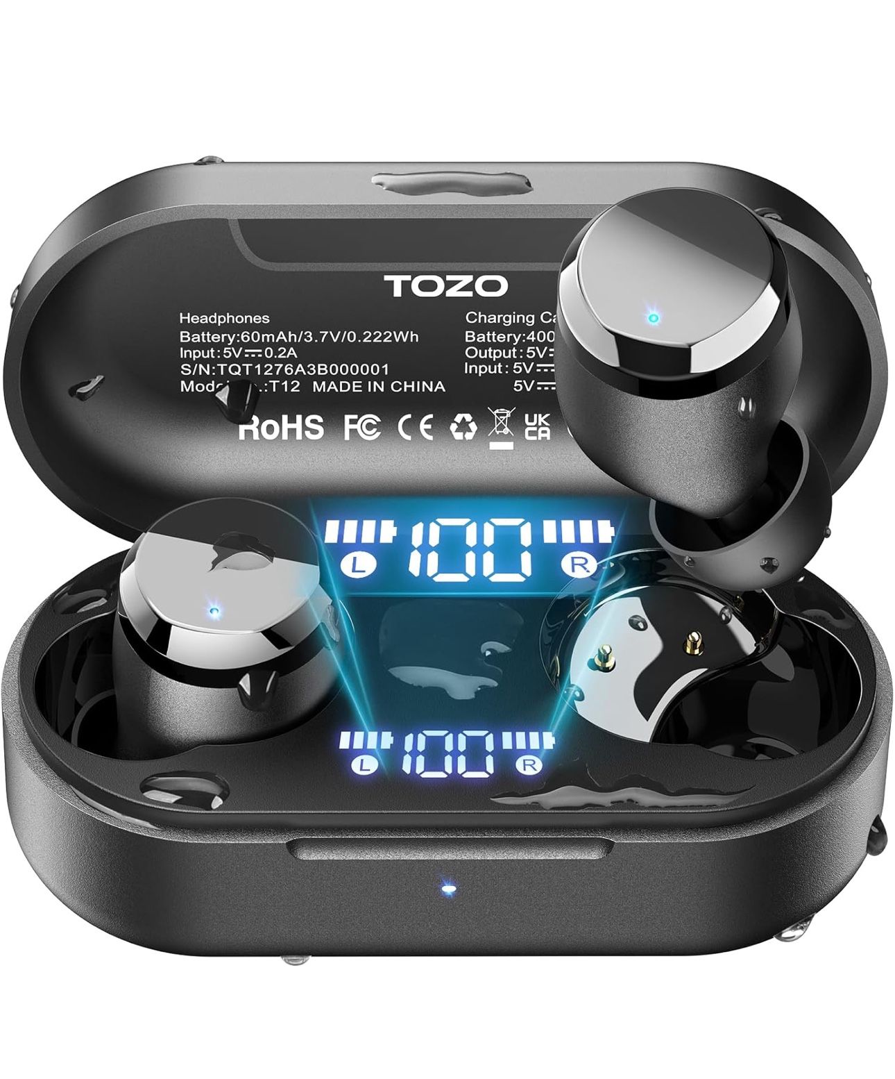 Tonal Dots (T12) Wireless Earbuds Bluetooth 5.3 Headphones Built-in ENC Noise Cancelling Mic, 55 Hrs Playtime App Customize EQ IPX8 Waterproof LED Dig