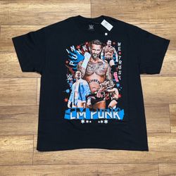WWE Wrestlemania CM Punk Grunge Wrestling Collage Graphic T Shirt Adult XL