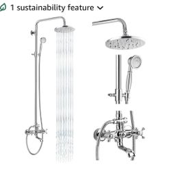 gotonovo Exposed Shower Faucet Set 8 Inch Rainfall Showerhead 3-Function Shower Fixture with Tub Spout 2 Corss Handles Shower System, Polish Chrome 