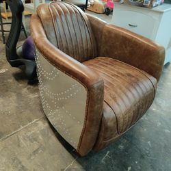Real Leather With Gun Metal Backing Chair 