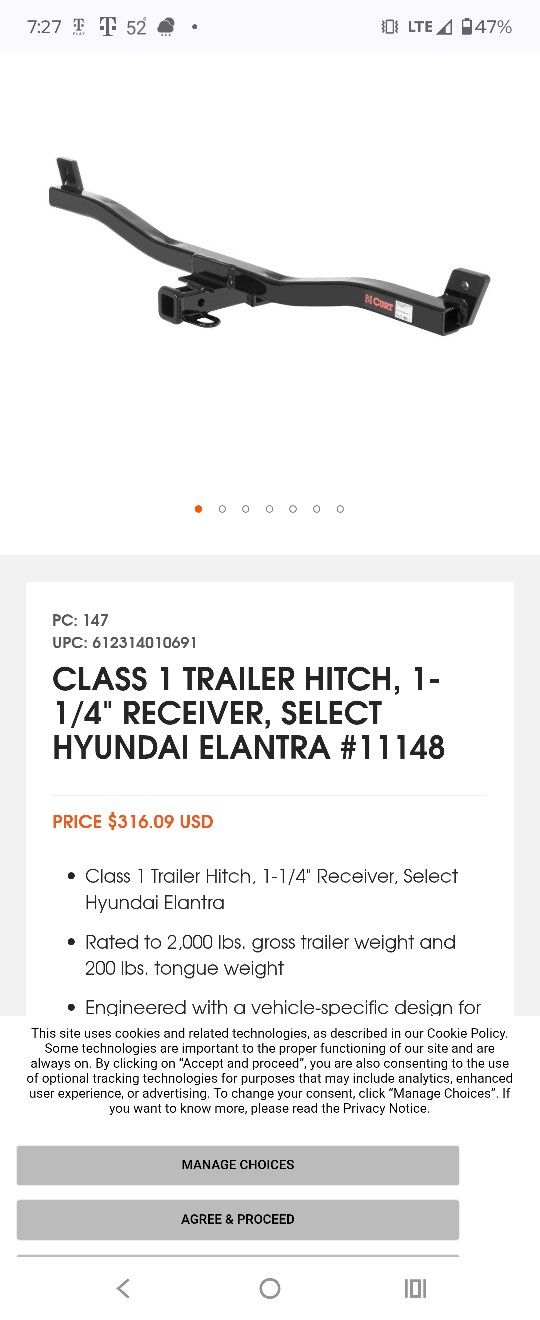 Brand New Curt Towing Hitch For Elantra 96-99