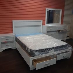 4 Piece Queen Bedroom Set Queen Bed Frame Dresser Mirror And Nightstand