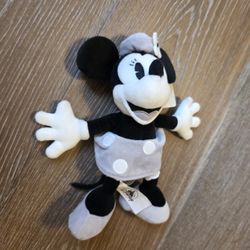 NWT Disney Parks Minnie Mouse Steamboat Willie 9" Soft Plush Toy Black & White