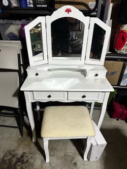 Vanity small makeup make up desk organizer mirror with seat