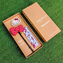 Hello Kitty Chocoolate Polka Dot Bow Pencil+Eraser+Ruler Sanrio Collect Set NIB
