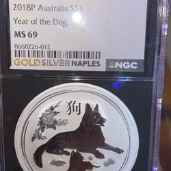 2018 P Australia Year Of The Dog Silver Dollar $1 Coin NGC MS69  1Oz .999 Silver