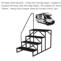 Fruyyzl RV Steps with Handrail | 4 Step Hot Tub Spa Steps | Update 3.0 Outdoor RV Stairs with Anti-Slip Pedals | RV Ladders for Travel Trailers | Heav
