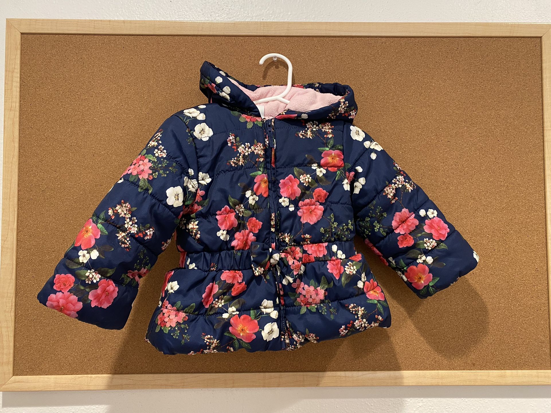Little Me navy & floral print puffer coat 18M