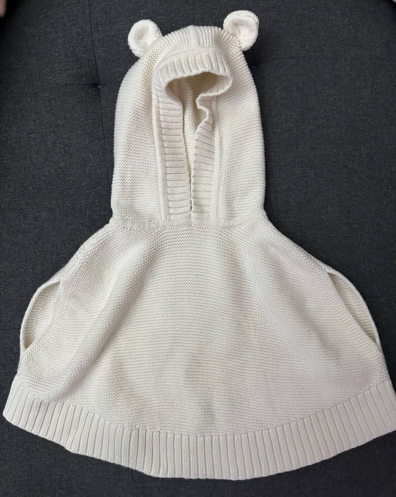 Gap Toddler Knit 100% Cotton Poncho Sweater Baby Pullover Bear Ears Hood Jacket