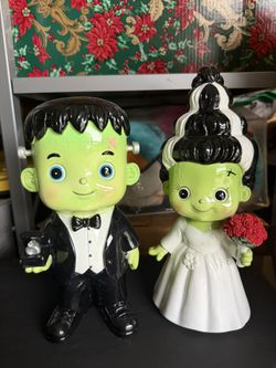 Set Of 2 Baby Frankenstein And Bride Halloween Decor Statute Figures 10-12” Each