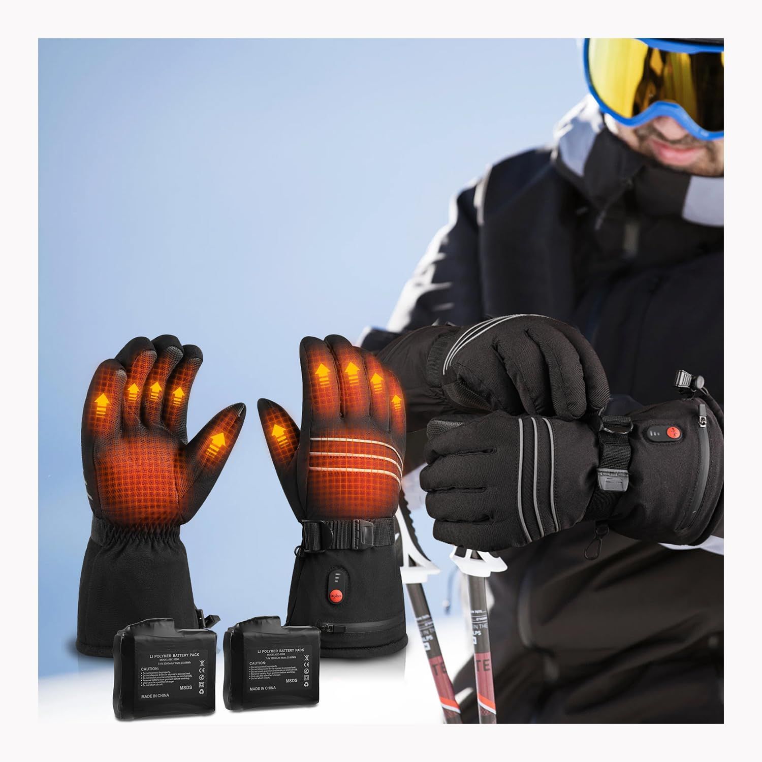 Heated Gloves for Men Women Rechargeable Electric Gloves 3200mAh Battery Powered,Heating Winter Gloves for Arthritis Hands,Touchscreen Hand Warmer Glo