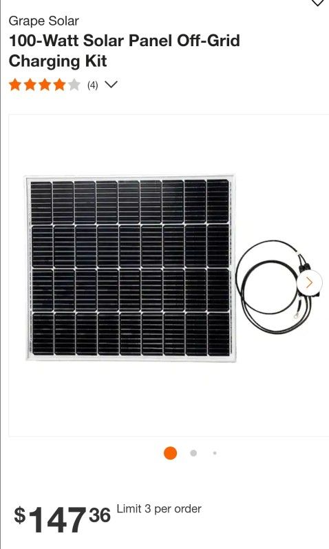 Grape Solar 100-Watt Solar Panel Charging Kit $100 each or 3 for $250