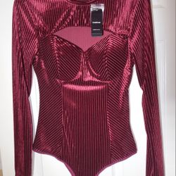 Bebe New Burgundy Velour Bodysuit Size M