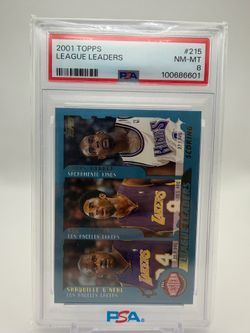 2001 Topps #215 Scoring Leaders Shaq Kobe Webber Iverson Stackhouse Carter PSA 8