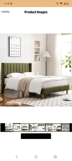 Green Velvet Upholstered Platform Bed Frame