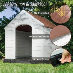 Plastic Dog House Outdoor Indoor for Small to Large Sized Dogs,Durable Waterproof Puppy Shelter with Elevated Floor and Air Vents,Ventilate