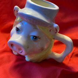 2 Vintage Hand Painted Miss Piggy Mugs