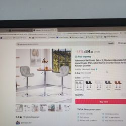 Yaheetech Bar Stool Set of 2, Modern Adjustable  Kitchen Island Chairs.  Color: Light Gray 