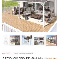 20’ x 12’ Wall-Mounted Hardtop Gazebo / Pergola – New