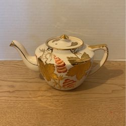 Gold and White Mid Century England Teapot 9 1/2” x 5”