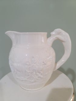 Wedgewood Barlaston Pitcher Jug Etruria 22oz | Embossed Hunt Scenes Figural Dog Handle Mid-century