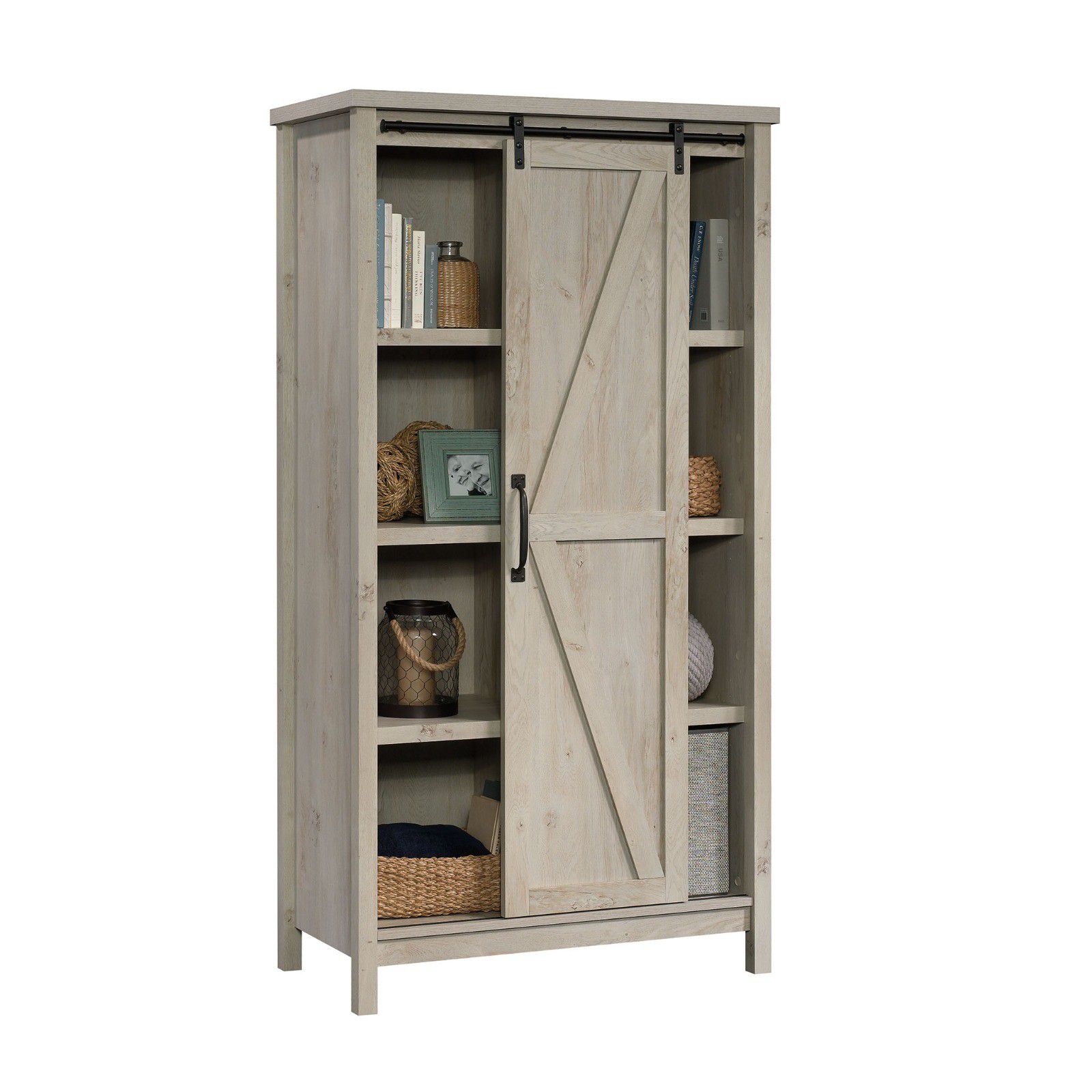 ❤Better Homes & Gardens 66" Modern Farmhouse Bookcase Storage Cabinet, Rustic White Finish