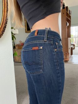 7 For All Mankind Blue Skinny Low Rise Jeans