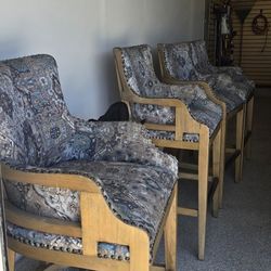 Set of 4 Upholstered Wood Bar Stools – Nailhead Trim