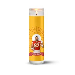 Travis Kelce Candle - Kansas City Chiefs Fan Decor - 8 inch Unscented Prayer Candle