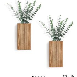 Dahey 2 Pack Wood Wall Planter Vase with Artificial Eucalyptus Farmhouse Wall Hanging Decor Pocket Planter for Indoor Fake Plants Greenery Flowers, li