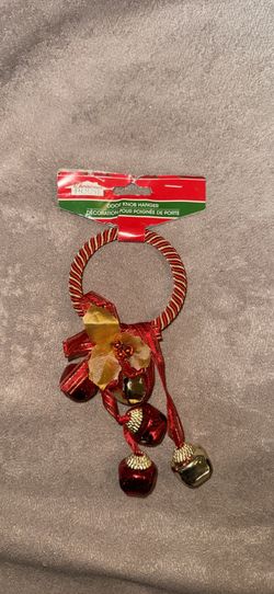 Christmas House Jingle Bells Door Knob Hanger Red & Gold