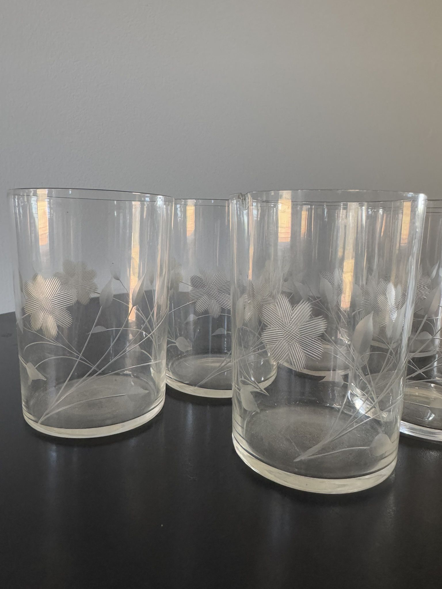 Vintage Etched Flora el Glassware Set
