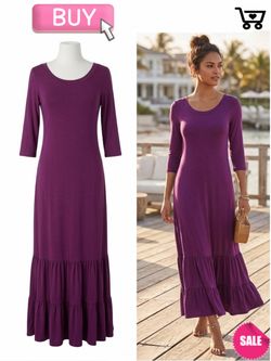 Summer Outfitters Plum Purple Ruffled Maxi Dress - Small, Long Sleeve Chic