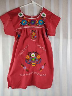 Girls Sz 4/5 Red Mexican Embroidered Dress