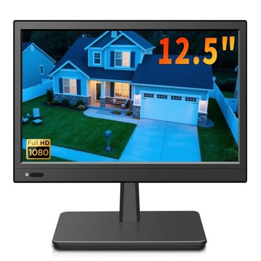 12.5 inch Monitor,Small Monitor with Speaker,Remote Control/HDMI/VGA/BNC/RCA Interfaces in for Home | Office | Warehouse Surveillance | RV