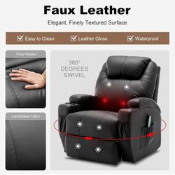 Recliner Chair, Rocking Chair with Massage and Heat, 360° Swivel Recliner Chairs for Adults, Rocker Manual Recliner with Remote Control and Cup Holder