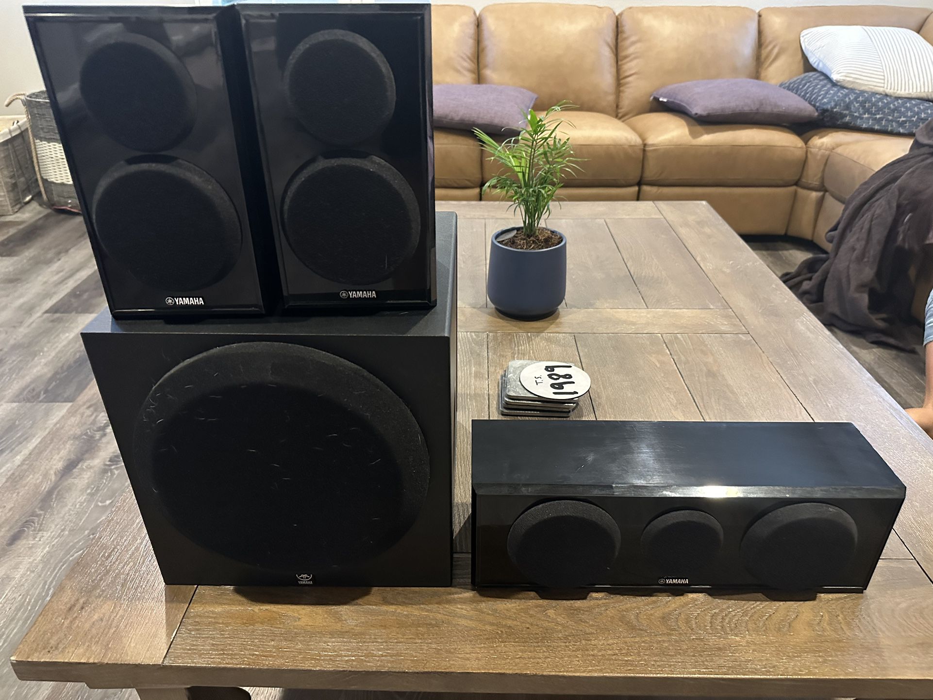 Yamaha Speakers, Center Channel and Sub Woofer 