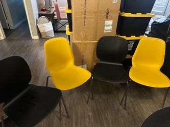 Set of 4 Red and Yellow Dining Chairs