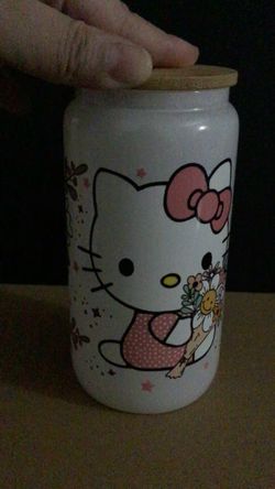 White Glass 16 oz Hello Kitty cup ( Brand New )