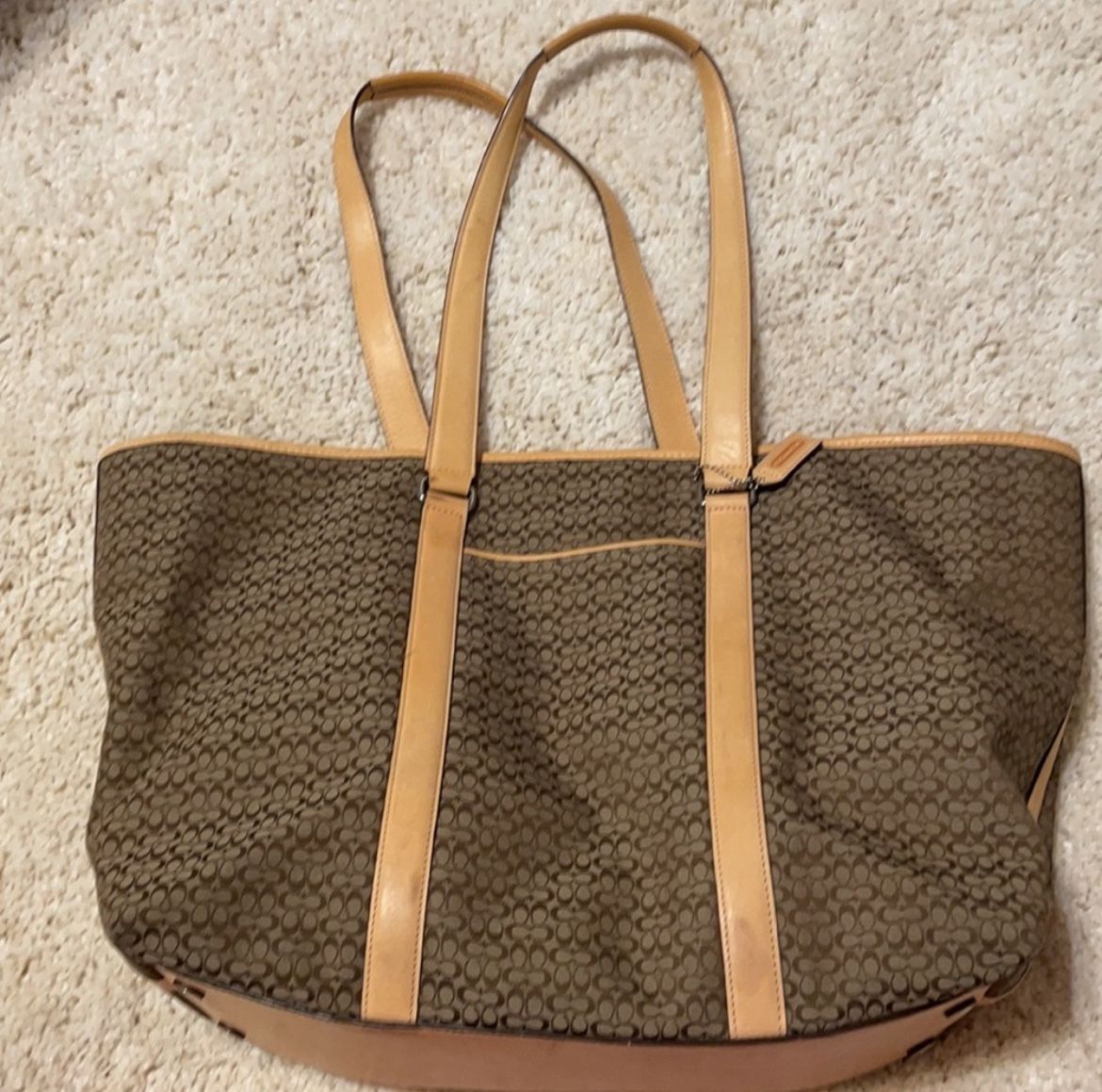 Great condition Coach bag, with canvas CC logo print in brown and tan. leather handles. large size. carryall/tote/purse/bag G0785-F77012 I only used t