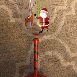 Hand painted Christmas wine glass